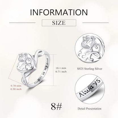 Urn Ring for Ashes Sterling Silver Urn Ring Keepsake Memorial Jewelry Gifts for Women - color: rose heart