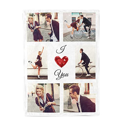 Printwoo I Love You Gifts for Couples, Custom Blanket with Photos, Personalized Blankets with Pictures, Photo Blankets Using My Own Photos, Personalised Gifts for Girlfriends, Boyfriends - color: 6 Photos