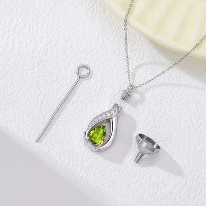 Teardrop Urn Necklace for Ashes Birthstone Keepsake Pendant Cremation Jewelry for Ashes Memorial Jewelry Gifts for Loss of a Loved One for Women - style: Aug-Peridot