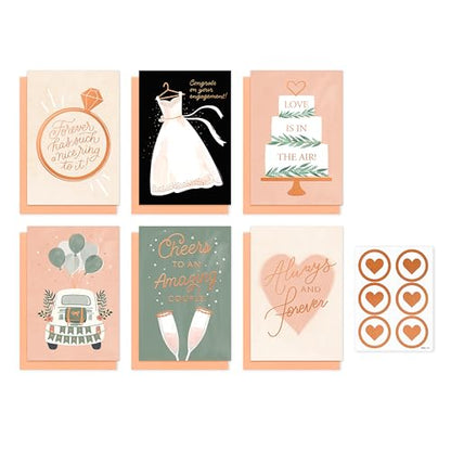 American Greetings 6-Count Wedding Card Pack, Peach and Rose-Gold Celebration Designs - color: WEDDING CELB PCK 6 CARD BUNDLE