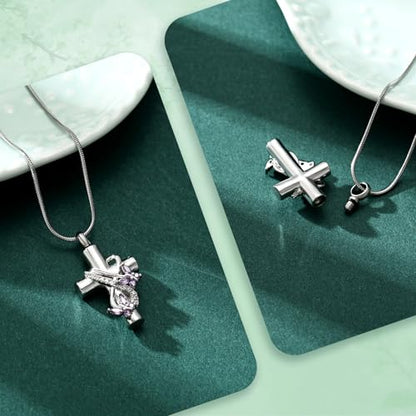 Butterfly Cross Cremation Jewelry Urn Necklaces Stainless Steel Cross Urn Necklaces for Ashes Memorial Keepsake Pendant for Women Gifts With Funnel Kit & Bag - color: Customize