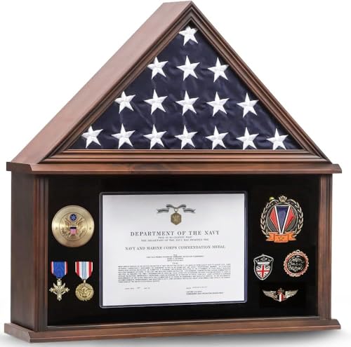 Burial Flag Display Case Wooden Walnut Finish for 5x9.5 Military Flag - size: Large-Walnut