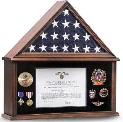 Burial Flag Display Case Wooden Walnut Finish for 5x9.5 Military Flag - size: Large-Walnut