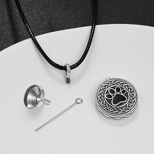 Dreamboat Pet Urn Necklace for Dog Cat Ashes 925 Sterling Silver Paw Print Cremation Keepsake Pendant Celtic Knot Memorial Jewelry Gifts for Women Men - style: 01A-Round (Silver)