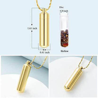 Imrsanl Cremation Jewelry for Ashes Pendant Urn Necklace Cylinder with Glass Vial Keepsake Ashes Memorial Jewelry - color: Gold