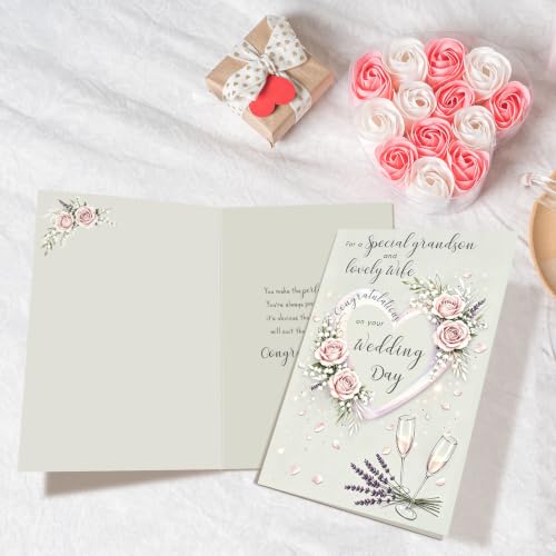 Wedding Card for Grandson and His Wife, Grandson Wedding Card from Grandparents, Floral Congratulations Cards for Newlyweds - color: Grandson and His Wife Wedding Day