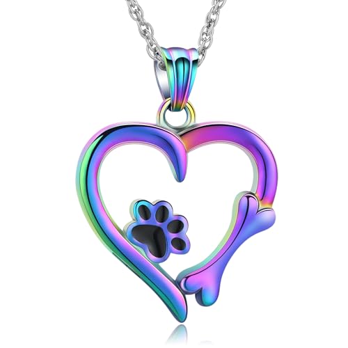 Pet Cremation Jewelry Heart Urn Necklace for Dog Cat Ash Keepsake | Pet Cremation Jewelry for Ashes Heart Stainless Steel Keepsake Memorial Jewelry Ashes Necklaces for Dog Cat Pet ﻿ - color: Rainbow