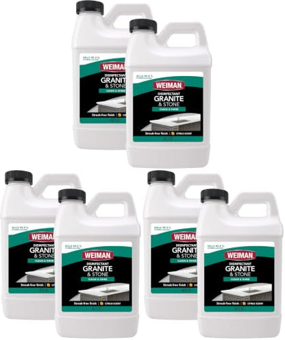 Weiman Disinfecting Granite and Stone Countertop Cleaner and Polish - Safely Cleans & Shines Marble, Quartz Quartzite Slate, Limestone, Corian, Laminate Tile, 64 Oz, 6 Pack - size: 64 Fl Oz (Pack of 6)