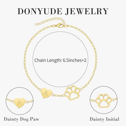 Dog Memorial Gifts for Loss of Dog Paw Initial Bracelet for Women with Heart Dogs Mom Gifts Adjustable Pet Paw Gold Bracelets for Women Memorial Gift for Pet Lover Birthday Jewelry - style: B