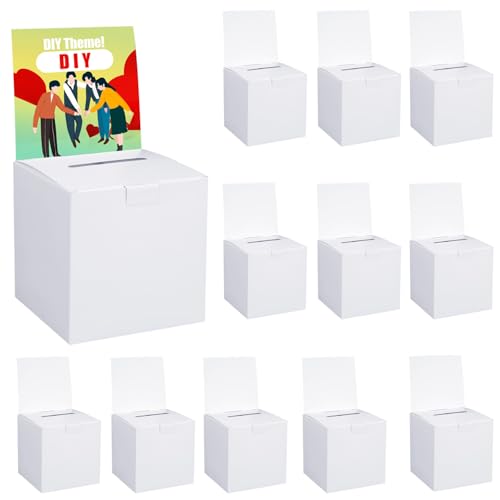 Uniclife 12 Pack 6"x6"x6" White Cardboard Raffle Suggestion Box with Slot | White cardboard box with removable header for fundraising, business voting, card collecting and contest use - color: White, size: 12 PCS