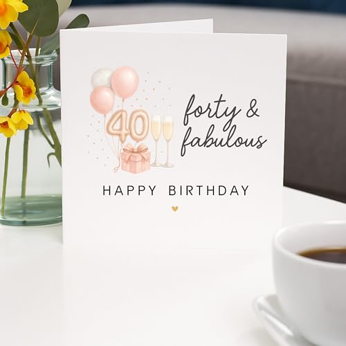 TEEMI-40th 50th 60th Birthday Card for Women - Fabulous Birthday Greeting Card with Envelope, Rose Gold Balloons Champagne Design, 300gsm Premium Cardstock, Blank Inside for Mom Sister Friend Wife (40th) - color: 40th