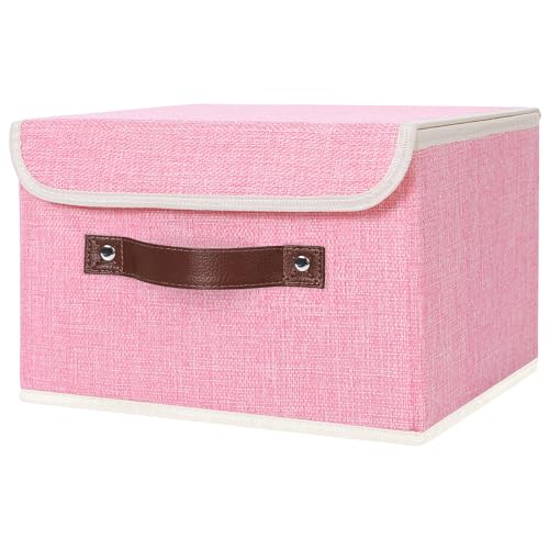 ANMINY Fabric Storage Box Bins with Lids, Pink, 10"x8"x7" - color: Pink, size: Small (Pack of 1)