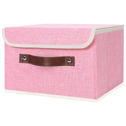 ANMINY Fabric Storage Box Bins with Lids, Pink, 10"x8"x7" - color: Pink, size: Small (Pack of 1)