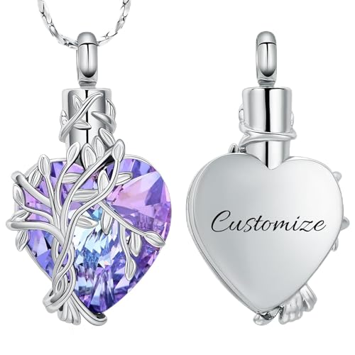 Imrsanl Tree of Life Heart Urn Necklace Cremation Jewelry for Women - color: Customize-2