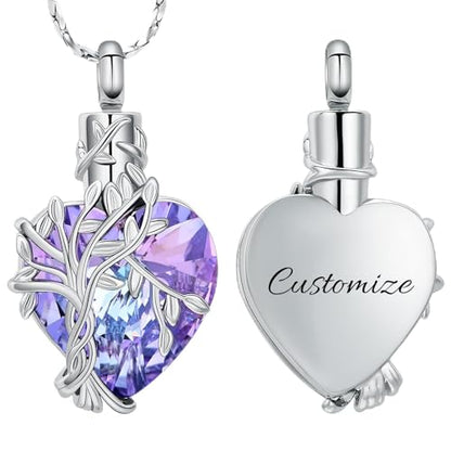 Imrsanl Tree of Life Heart Urn Necklace Cremation Jewelry for Women - color: Customize-2