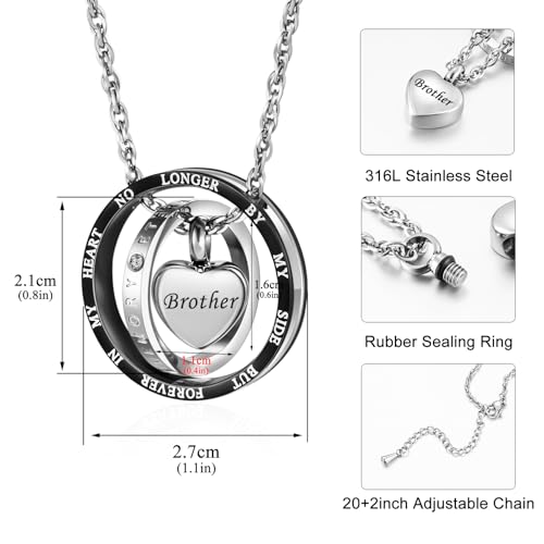 Dletay Urn Necklace for Ashes Stainless Steel Cremation Jewelry Memorial Ash Necklace for Men Women Urn Pendant Ashes Holder - color: Black-Brother