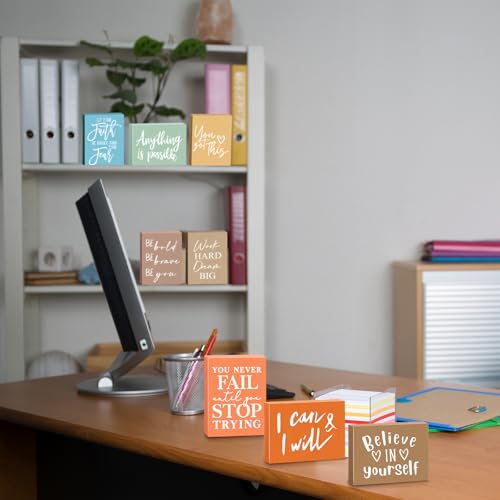 Rossesay 9 Pcs Mini Inspirational Wooden Signs for Desk Table, Vivid Colors - color: Vivid Colors