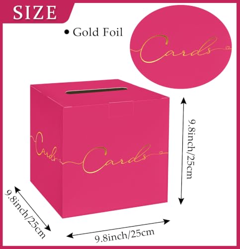 HEIPINIUYE Hot Pink Wedding Card Box with Gold Foil 9.8" x 9.8" Pink Large Gift Card Box for Party Wedding Reception Graduation Birthday Baby Shower Cardboard Raffle Envelope Box with Slot - color: Hot Pink Card Box with Gold Foil