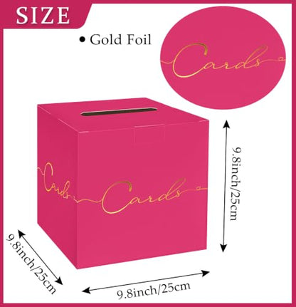 HEIPINIUYE Hot Pink Wedding Card Box with Gold Foil 9.8" x 9.8" Pink Large Gift Card Box for Party Wedding Reception Graduation Birthday Baby Shower Cardboard Raffle Envelope Box with Slot - color: Hot Pink Card Box with Gold Foil