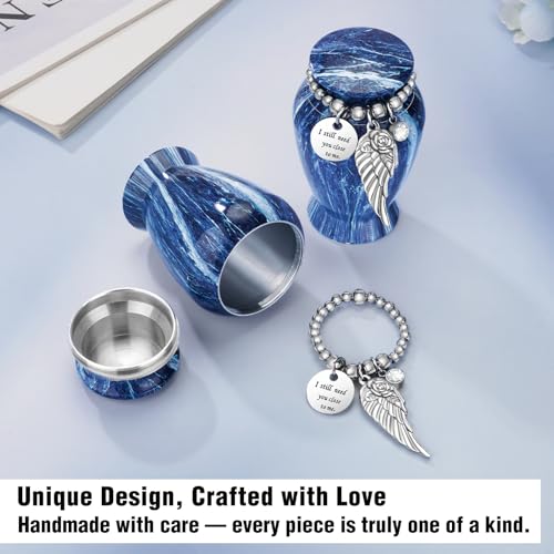 Abooxiu Small Urns for Human Ashes Keepsake 2.85 Inches Mini Urns for Ashes Memorial Small Cremation Urn Ash Keepsake Urns Mini Funeral Burial Decorative Urn for Adult Males Females Pets, Tide Blue