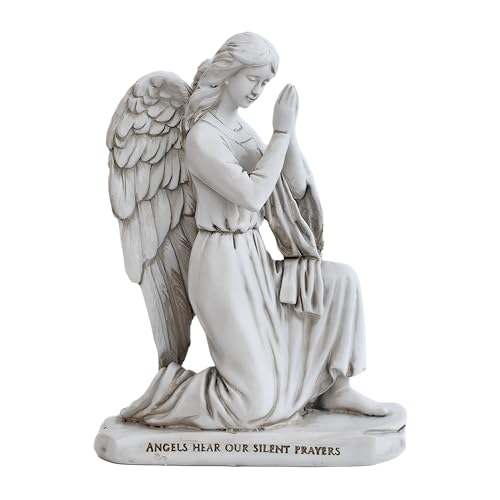 Praying Angel Garden Figurine – Outdoor Kneeling Angel Wings Statue Religious Fairy Sculpture Resin Hand Carved Art Decor for Home Lawn Yard Patio Housewarming Ornament Memorial Present