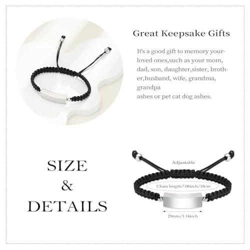 Cuban block Urn Bracelet for Ashes Cremation Jewelry Stainless Steel Memorial Locket Keepsakes Jewelry Braided rope Urns Bracelet for Men Gifts - color: Silver