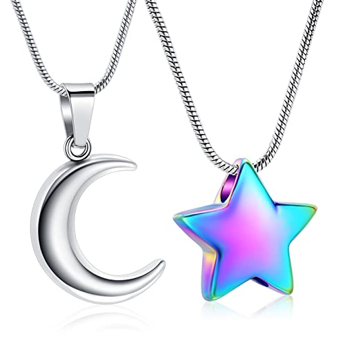 memorial jewelry Small Star Charm Cremation Urn Pendant Ashes Memorial Necklace for Woman Free Filling Kits Include - color: 2PC-S-R