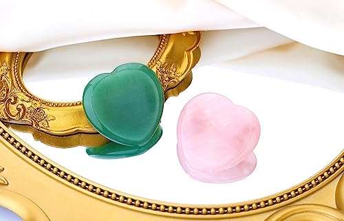 QINJIEJIE 2PCS Heart Crystal Thumb Worry Stone for Anxiety Rose Quartz Green Aventurine Crystals Palm Polished Gemstone Pocket Massage Heart Gem Anxiety Relief Item Meditation Gift for Women - color: C-rose Quartz+green Aventurine