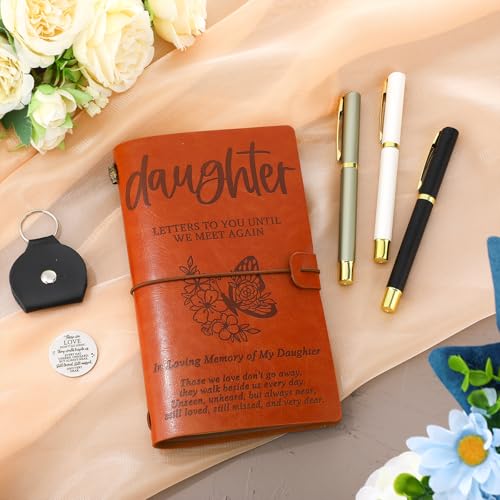Fulmoon Memorial Gifts for Loss of Daughter, Letters to Daughter in Heaven Included 1 Grief Journal Travel Photo Diary Journal 1 Pocket Hug 1 PU Leather Keychain 3 Ballpoint Pens Bereavement Gifts - style: Daughter
