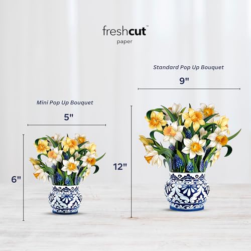 Freshcut Paper Pop Up Cards, Mini English Daffodils, 6 Inch Mini Sized Forever Flower Bouquet 3D Popup Greeting Cards, Birthday Cards, Get Well Gifts, Blank Notecard & Envelope (Pack of 3) - color: English Daffodils, size: Mini (Pack of 3)