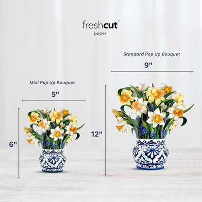 Freshcut Paper Pop Up Cards, Mini English Daffodils, 6 Inch Mini Sized Forever Flower Bouquet 3D Popup Greeting Cards, Birthday Cards, Get Well Gifts, Blank Notecard & Envelope (Pack of 3) - color: English Daffodils, size: Mini (Pack of 3)