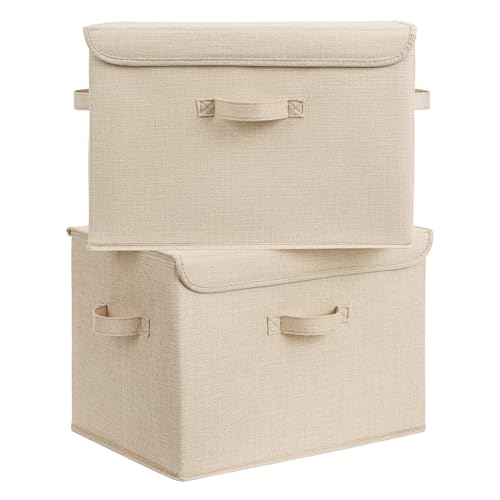 GRANNY SAYS Memory Keepsake Storage Box, Fabric Storage Bins with Lids | Flip-Top Lid, Collapsible, Stackable, 3 Handles, Ideal for Closet Clothes Blanket Toys, Extra Large, Khaki, 2-Pack - color: Khaki, size: Extra Large-2 Pack