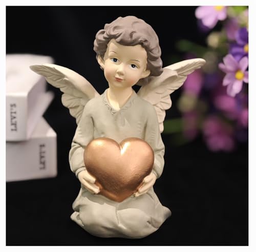 Guardian Angel Figurine Holding Gold Heart | Painted Resin Keepsake For Mom, Daughter, Sister, Friend, Shelves, Desks, Nightstands And Comfort Gifts - size: 5.12"H