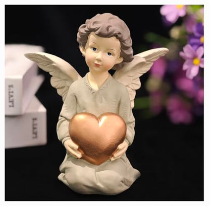Guardian Angel Figurine Holding Gold Heart | Painted Resin Keepsake For Mom, Daughter, Sister, Friend, Shelves, Desks, Nightstands And Comfort Gifts - size: 5.12"H