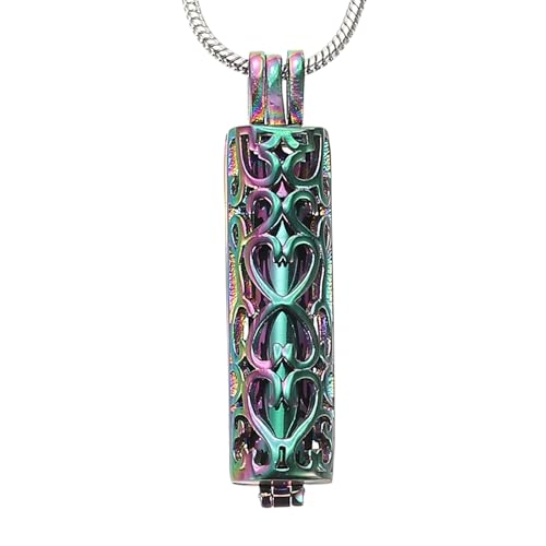 HARFINGTON Cylinder Urn Necklace, Hollow Cremation Jewelry Urn Necklace for Women Men Pet - color: Colorful
