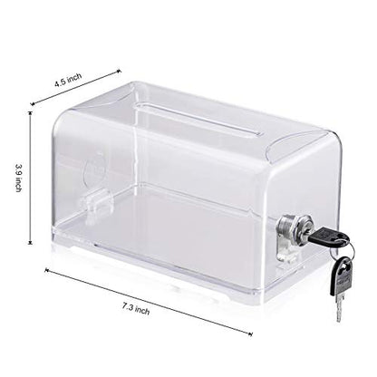 Polmart Tip / Donation / Suggestion / Business Card Collection Box with Lock (Clear Color / Transparent)