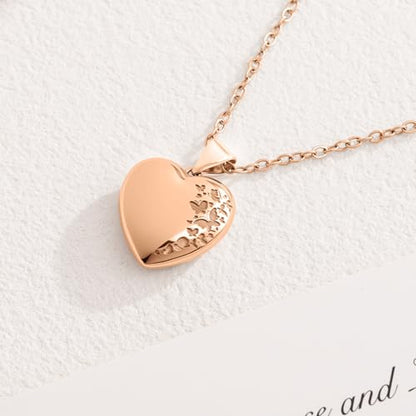 Heart Locket Necklace for Women Butterfly Necklace Holds Pictures Memorial Jewelry Birthday Mother's Day for Women - color: Rose Gold