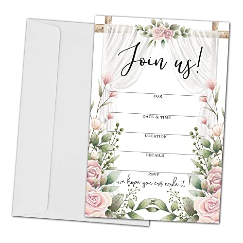 Join Us Invitation Cards - Floral Invite Cards for All Occasions, Wedding, Engagement, Reception, Retirement, Bridal or Baby Shower and Birthday Party - 25 Cards and 25 Envelopes - (joinus-015)