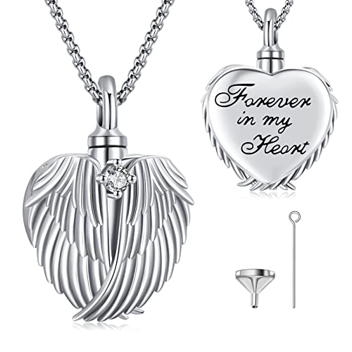 Eusense Cremation Jewelry for Ashes Urn Necklace to Put Ashes In 925 Sterling Silver Memorial Pendant Heart Urn Necklaces for Ashes Necklace for Women Men - style: C-Wings Urn Necklace