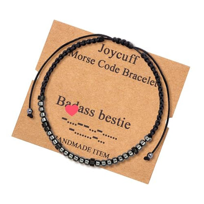 JoycuFF Inspirational Morse Code Bracelets for Men Women Mothers Day Fathers Day Birthday Christmas Gifts for Mom Mother Father Daughter Aunt Grandmother Jewelry Cord Wrap Memorial Graduation - style: Badass bestie