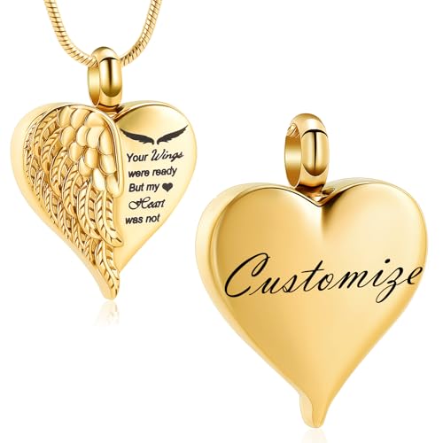 Love Heart Cremation Jewelry Urn Necklaces Wing Urn Necklaces for Ashes Memorial Keepsake Pendant for Women Men Gifts With Funnel Kit & Bag - color: Customize