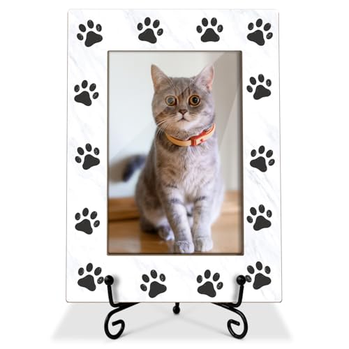 Pet Picture Frame Paw Print Frame Memorial Gifts for Cat Dog Mom Loss of Dog Cat Sympathy Desk Decor Photo Frame 4x6 Vertical -small27 - style: White-Pet