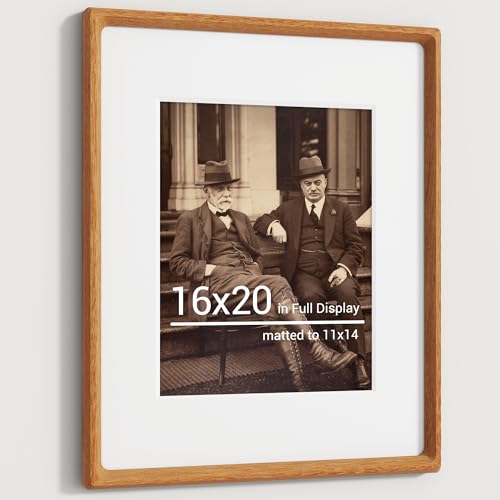 Heimlove 16x20 Picture Frames Natural Teak,Original Wood Hand Make Crafted Poster Frame with Mat to 11x14 Graduation Picture Display,Family Picture,Wedding Picture,Photo,Document Wall Mounted - color: Natural Teak, size: 16"x20"|mat to 11"x14"