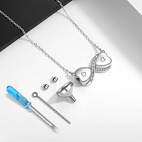 Sterling Silver Dual Infinity Urn Necklace for Women: Double Heart Cremation Necklaces Jewelry Hold Two Ashes - Infinity Memorial Keepsakes Pendant Jewelry Gifts for Loved Ones - color: Infinity-Heart
