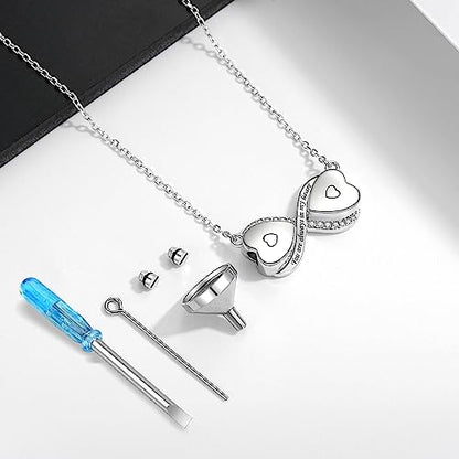 Sterling Silver Dual Infinity Urn Necklace for Women: Double Heart Cremation Necklaces Jewelry Hold Two Ashes - Infinity Memorial Keepsakes Pendant Jewelry Gifts for Loved Ones - color: Infinity-Heart