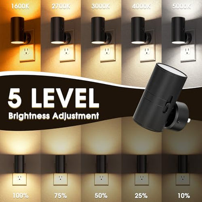 Night Lights Plug into Wall, 5CCT LED Night Light Plug in | Dusk to Dawn Sensor, 330° Swivel Plug, 0-100LM Adjustable Brightness, Dimmable NightLight, Hallway, Bedroom, Stairway, 2 Pack - color: Black-5CCT, size: 2 Pack