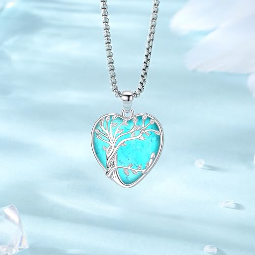 Eusense Tree of Life Necklace for Women Men Sterling Silver 925 Tree Urn Locket Cremation Jewelry Family Tree Pendant Gifts for Her Him Mom Dad Grandma Daughter - style: E-E-Tree of Life Necklace Turquoise