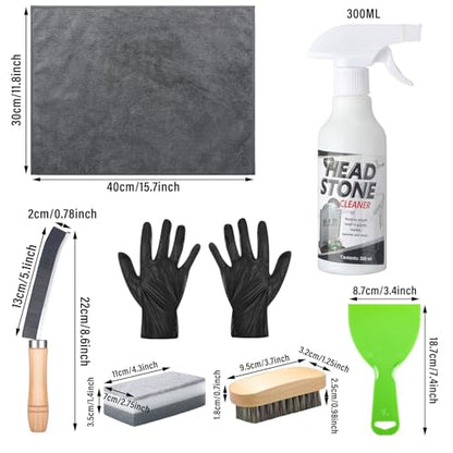 Mixweer 10 Pcs Grave Cleaning Kit for Cemetery, Gravesite Granite Clean | 2 Headstone Cleaner, 2 Spray Cloth, 1 Bristle Brush, 1 Scrub Brush, 1 Sponge, 2 Gloves, 1 Scraper, for Tombstone Cleaning
