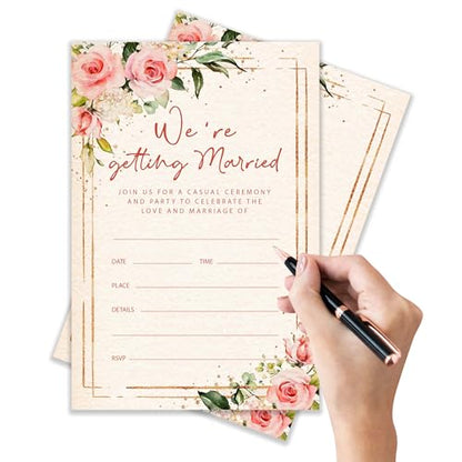 We're Getting Married - Wedding Invitation Cards with Envelopes Pack of 20 (4"x6") - Floral Invitations for Wedding.(145) - color: Rose