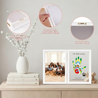 Family Handprint Kit, DIY Baby Hand and Footprint Handmade Keepsake Wooden Frame, Family Gifts with 6 Non-Toxic Baby-Safe Paint, Ideas Gift for New Parents, Grandparents, Father's Day, Mother's Day - color: White, size: 5 Pages Acrylic Boards